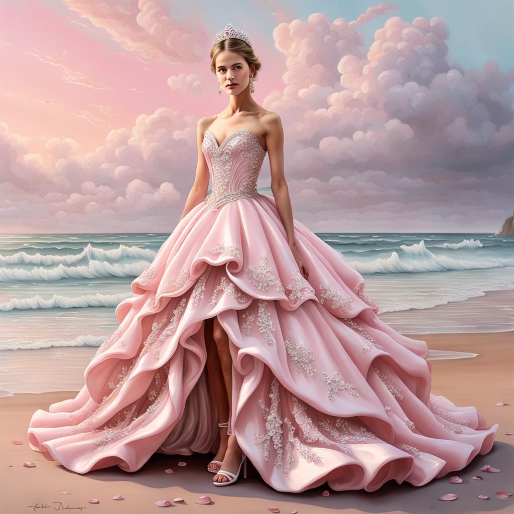 Light Pink Wide Evening Gown Cartoon. Redone.