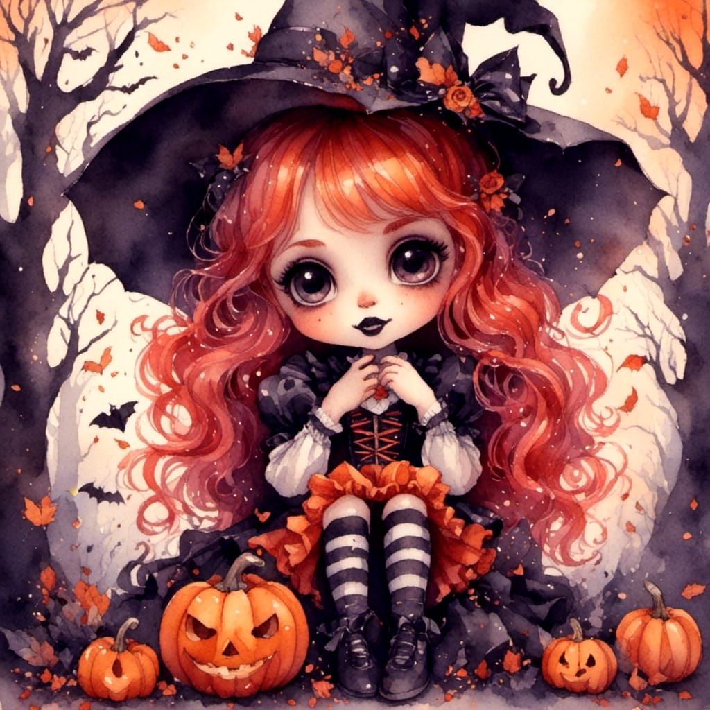 Watercolor Cutie Pie Halloween Illustration