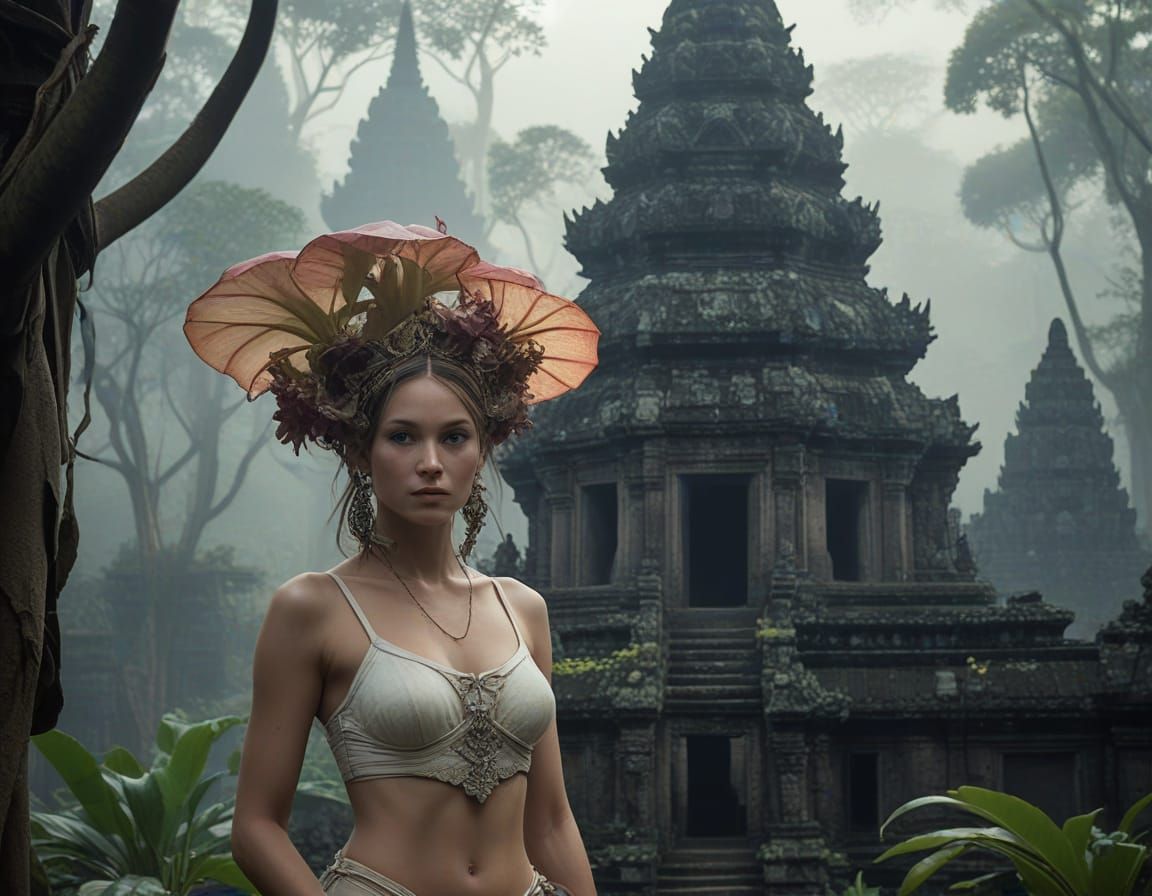 Ethereal Dragon Amidst Jungle Ruins in Phantasmagorical Real...