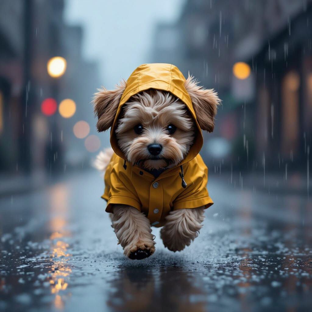 Dog in Raincoat Runs Through Dark City: Cinematic Style