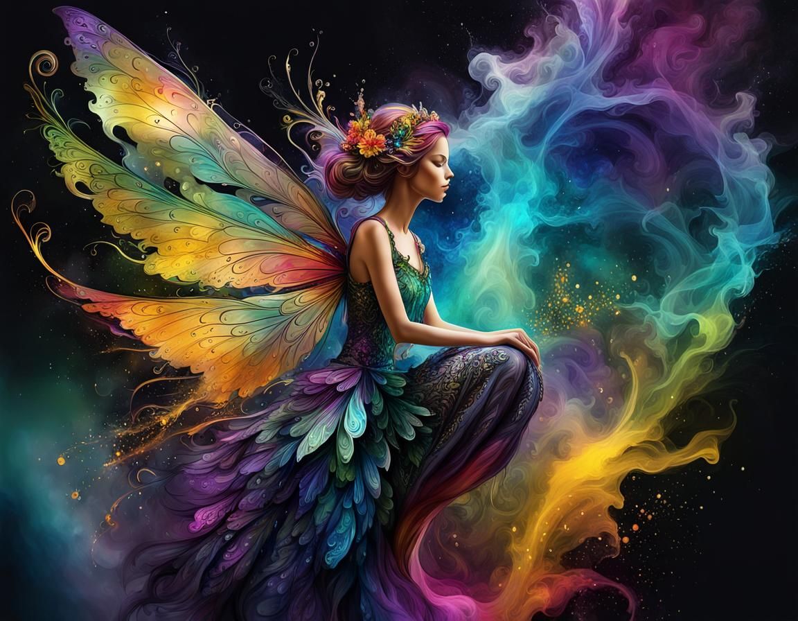 Smokey Fairy in Colorful Digital Splash Art