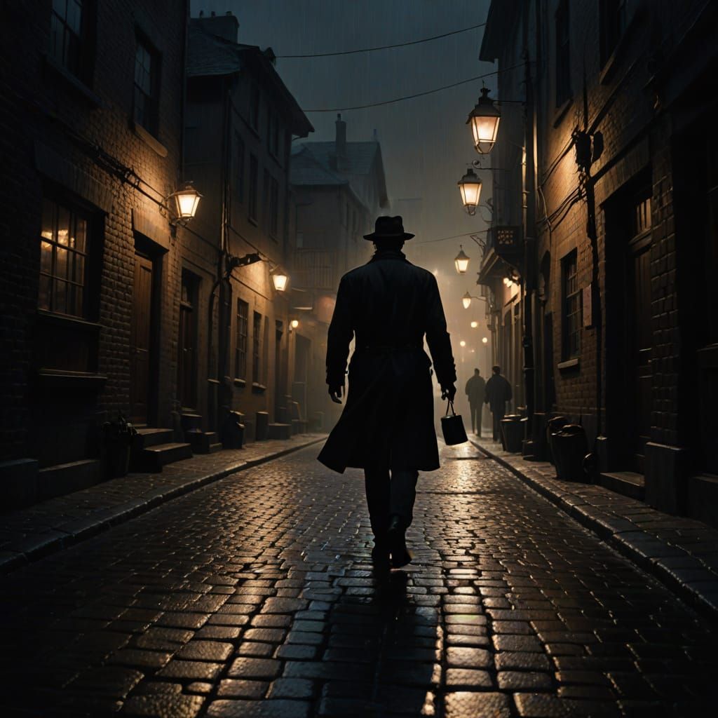 Mysterious Figure in Dark Alleyway, Film Noir Style