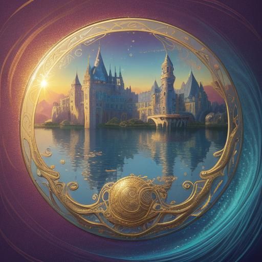 Art Nouveau Boat on Lake at Sunset