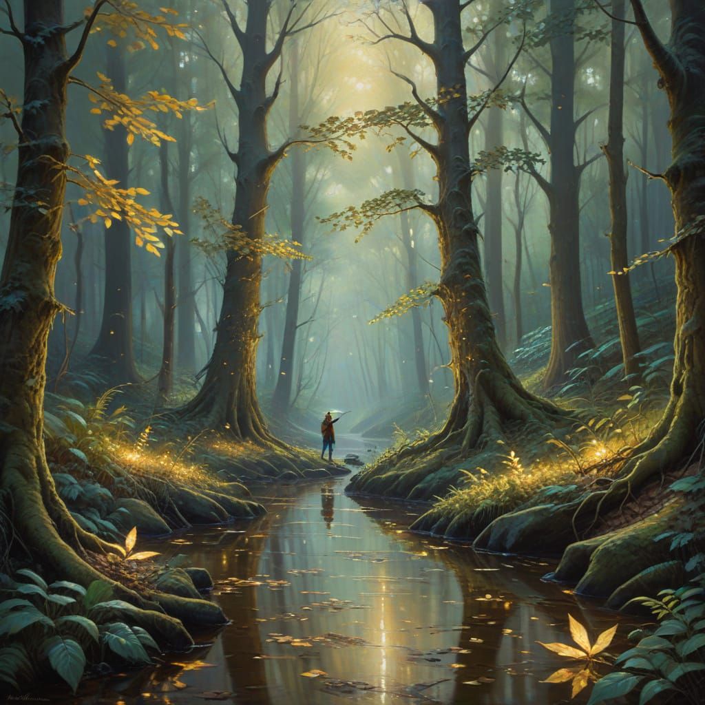 Ethereal Lothlórien Landscape in Impressionist Oil Painting