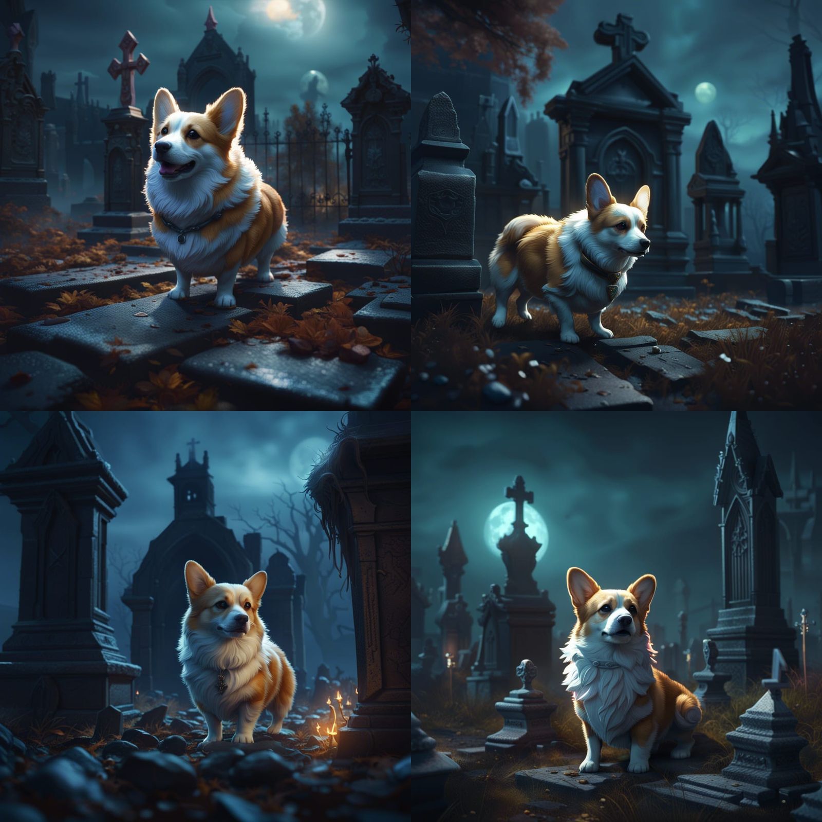 Ghost Corgi haunting a graveyard