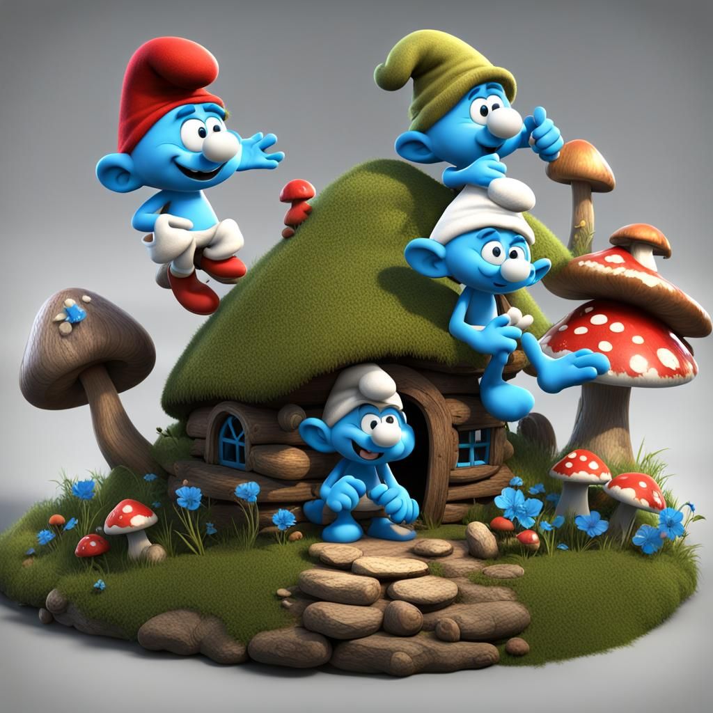 Enchanted Smurf Village in 3D Game Style