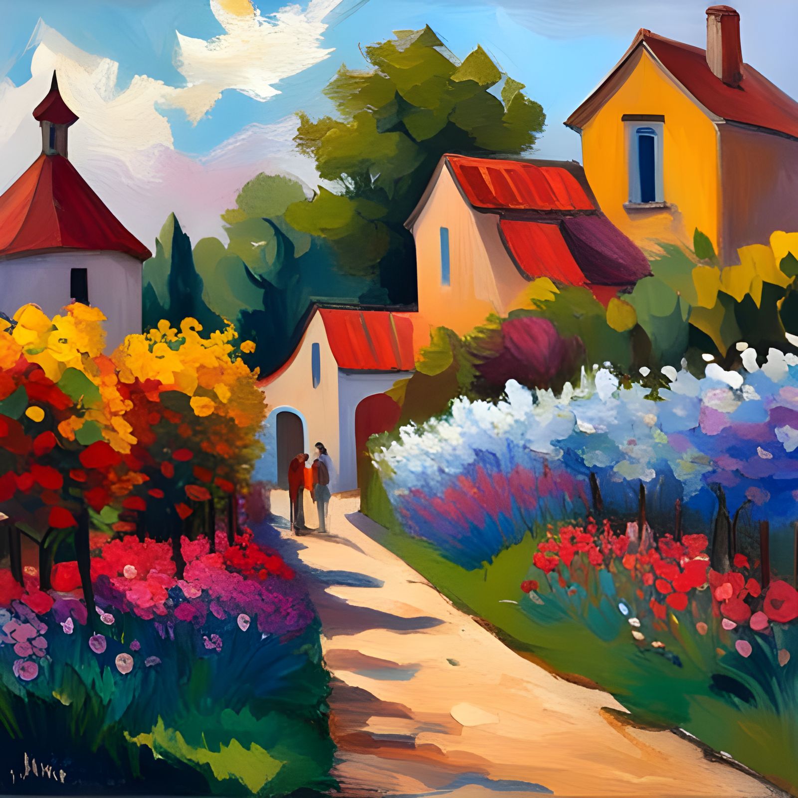 French Flower Garden: Impressionist Oil Painting