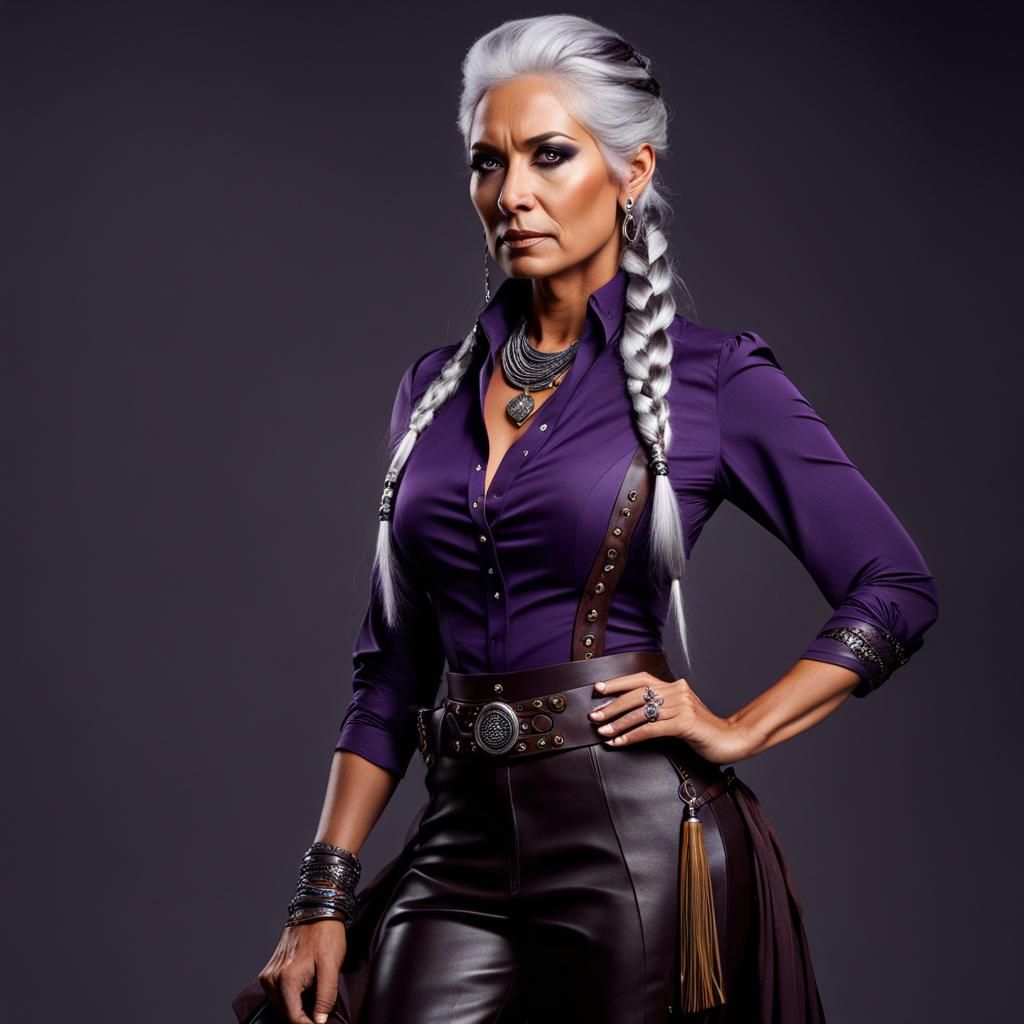 Steampunk Witch with Silver Hair and Braids