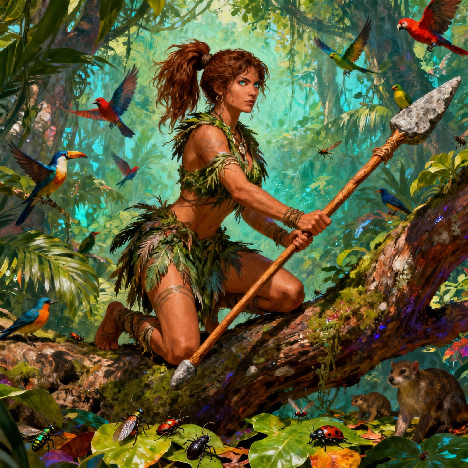 Tribal Woman in Jungle, Majestic Portrait