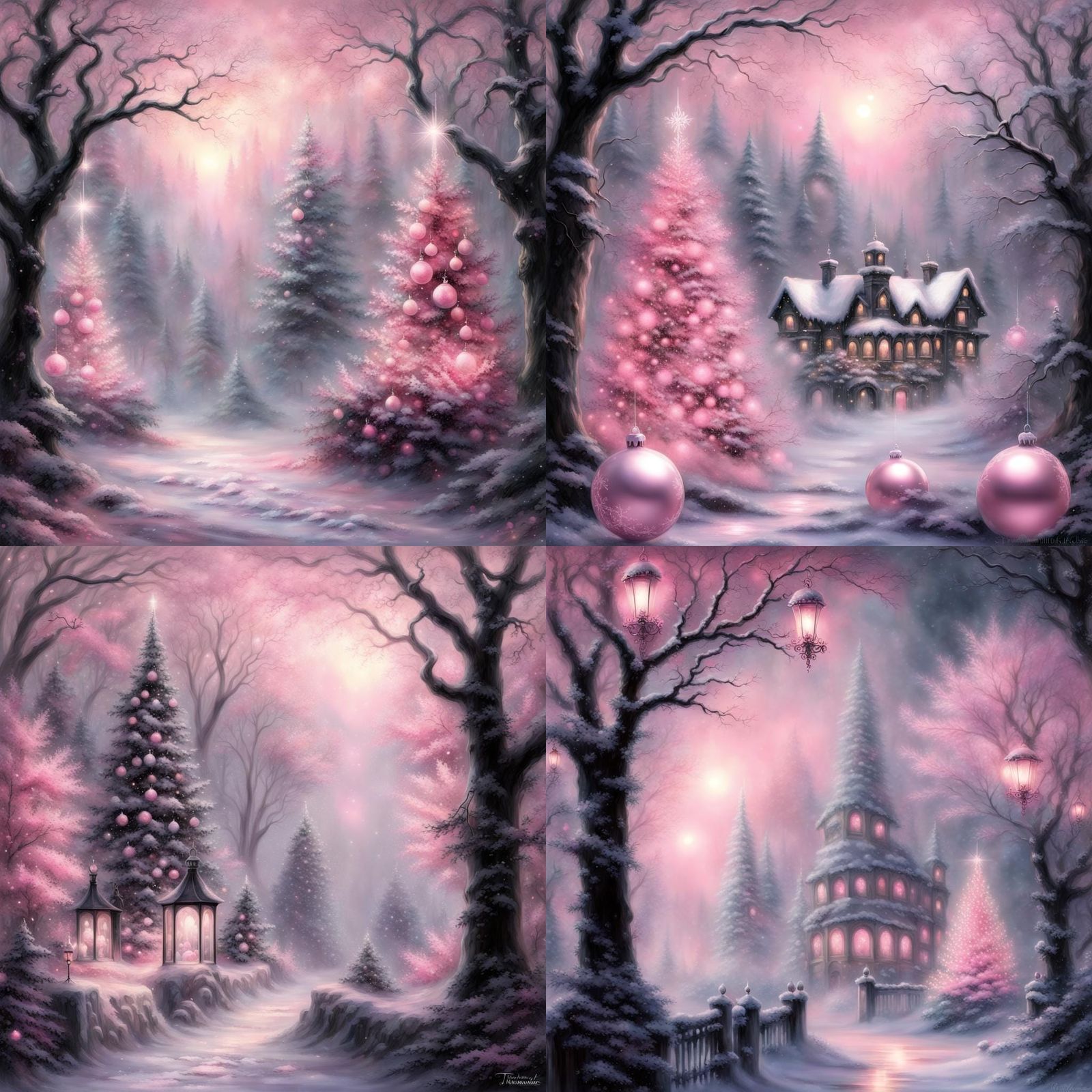 Black and Pink Christmas Ornaments with Pink Lights