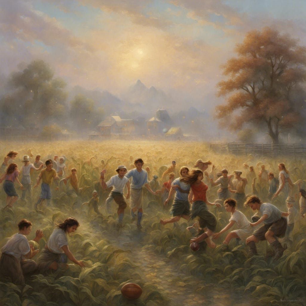 Football Game on Corn Field in Ethereal Style