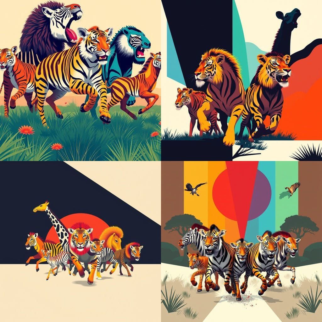Dynamic WPAP-Style Safari Animals in Geometric Bauhaus Style