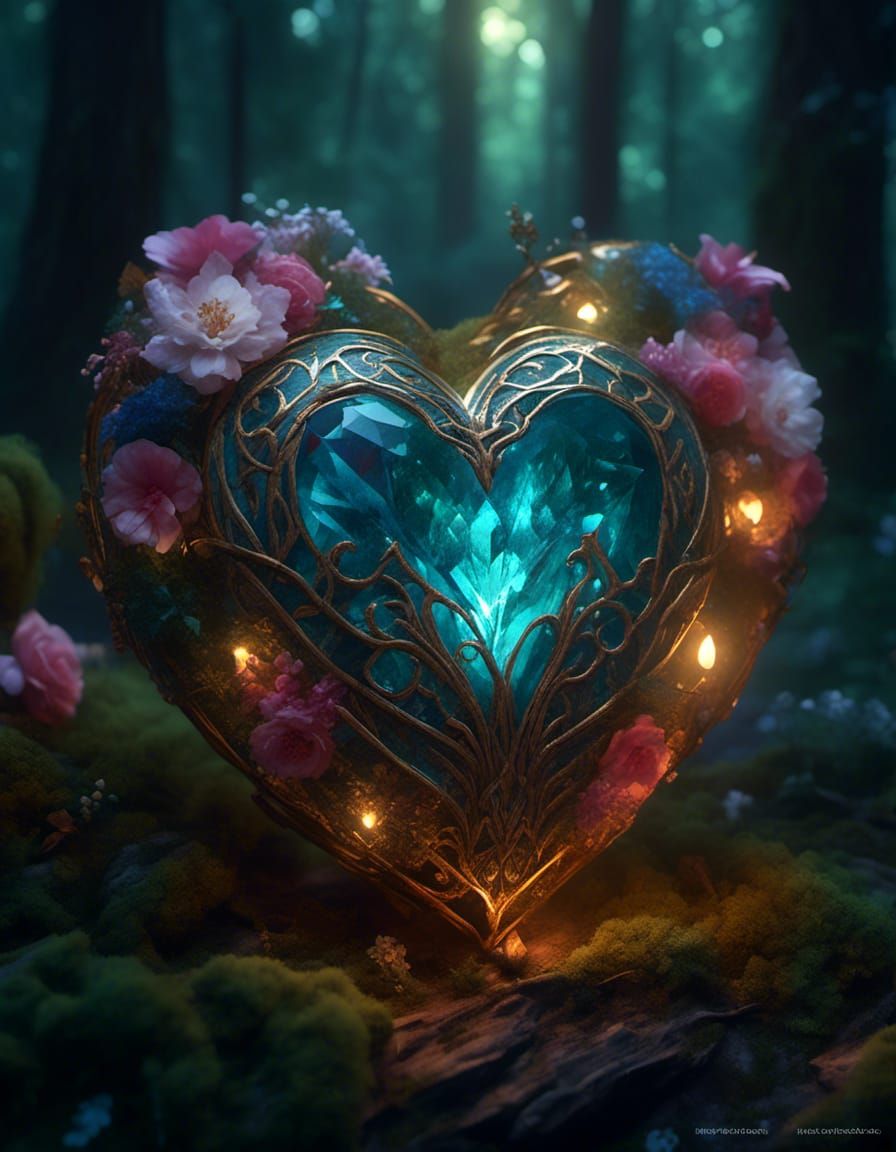 Magic Crystal Heart in Enchanted Forest