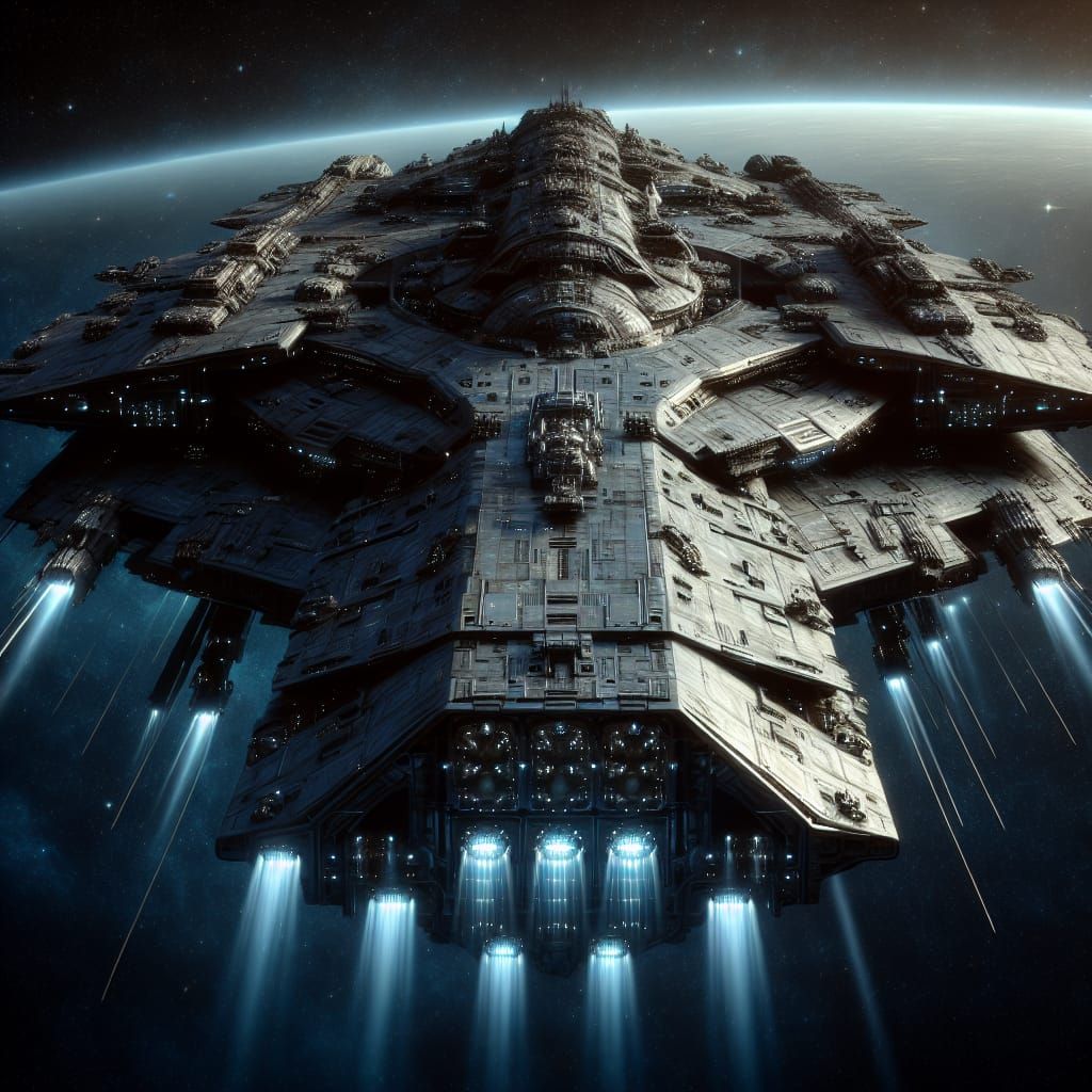 Colossal Spaceship Ready for Battle in Deep Space