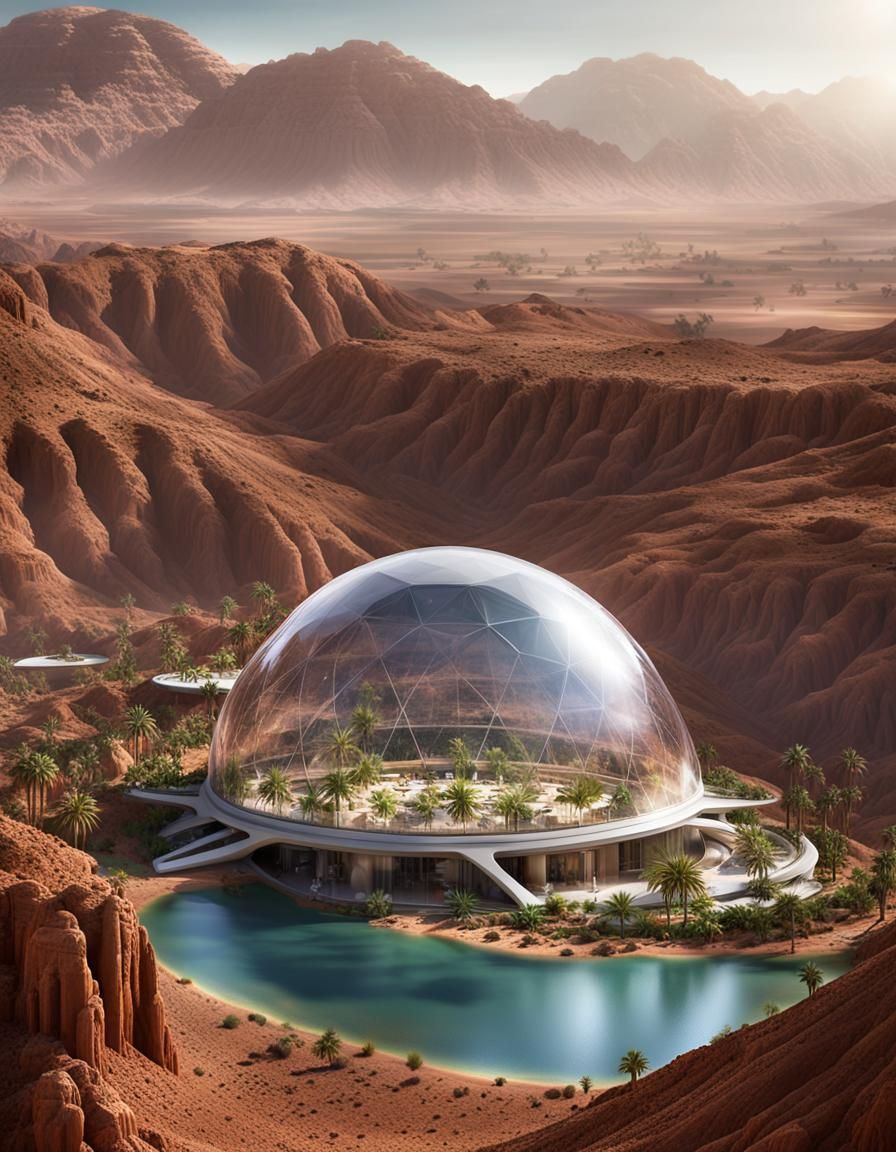Domed Martian Habitat with Lush Interior, Professional Photo...