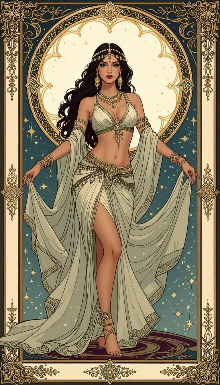 Elegant Belly Dancer in Medieval Illumination Style