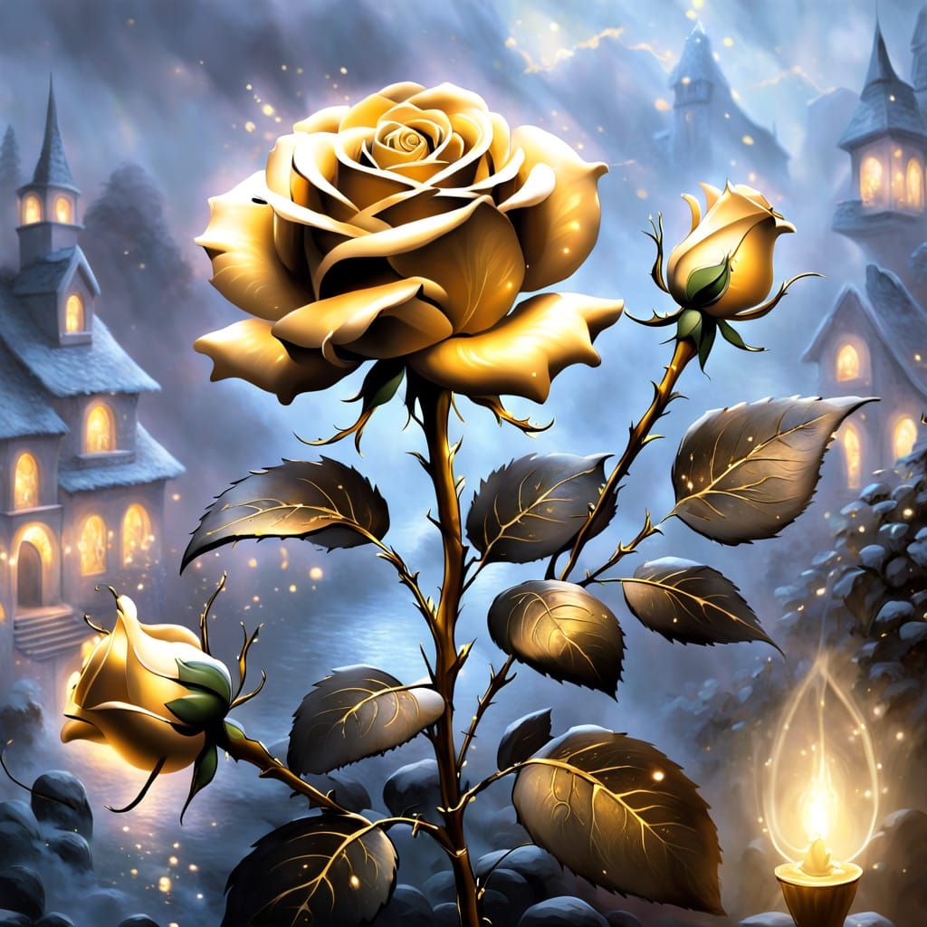 Golden Rose in Ethereal Fantasy Setting
