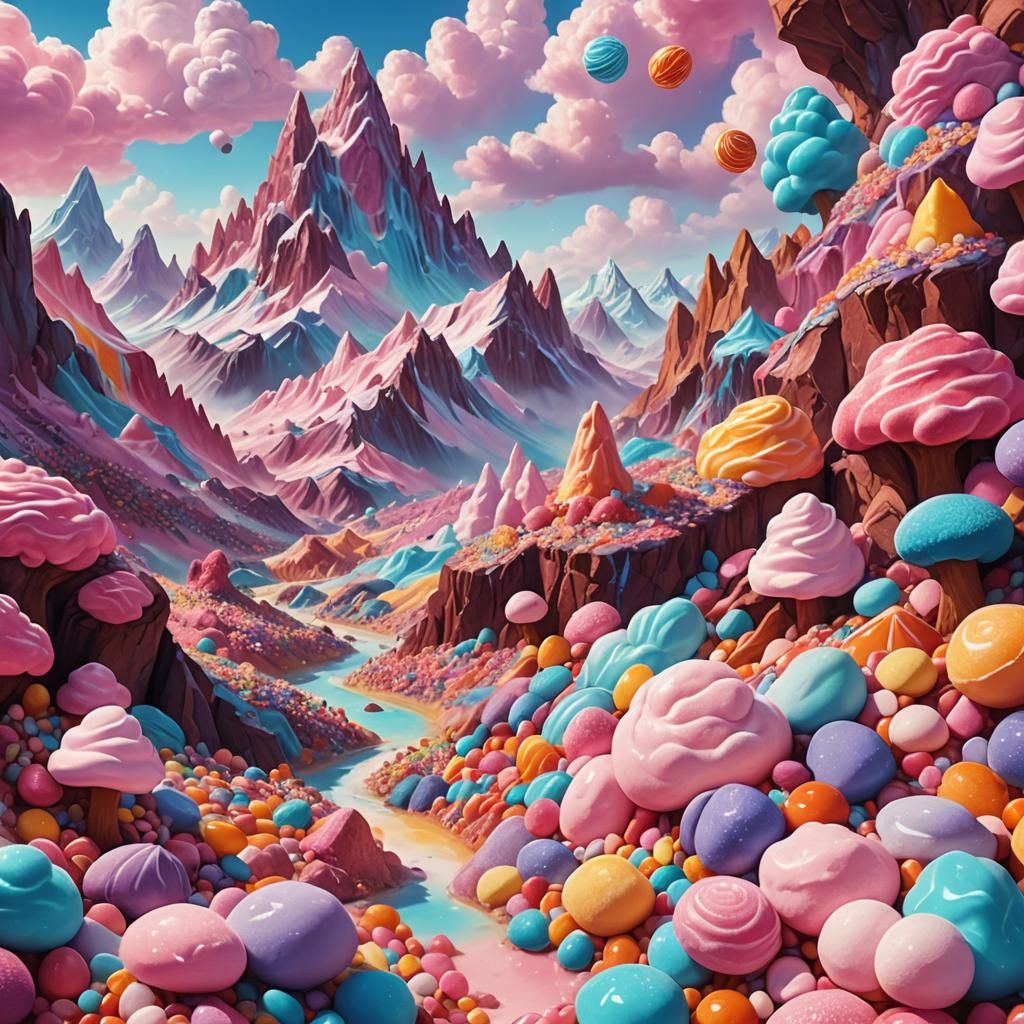Candy Mountain Fantasy Landscape in Pastel Hues