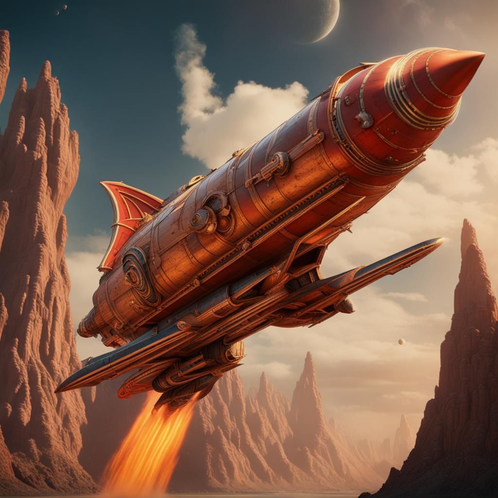 Flash Gordon Rocket Ship Takes Off: Retro Sci-Fi Art