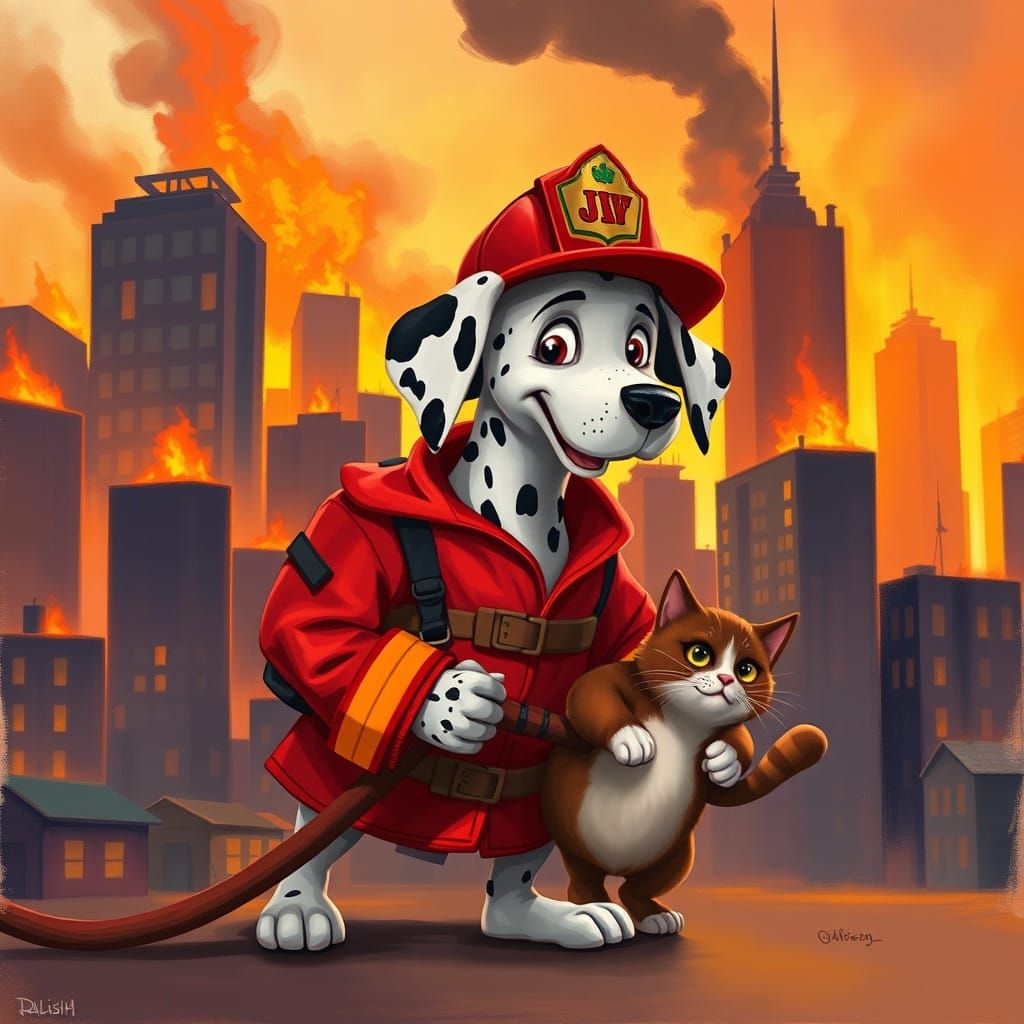 Dalmatian Firefighter Saves Cat in Heartwarming Heroic Scene