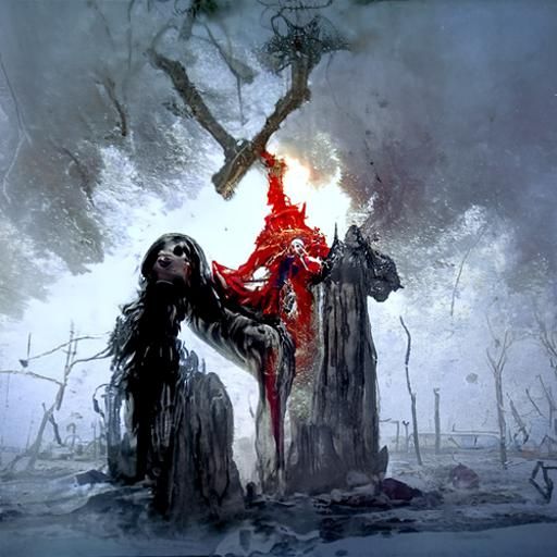 Red Woman Ablaze on Burning Cross: Horror Art