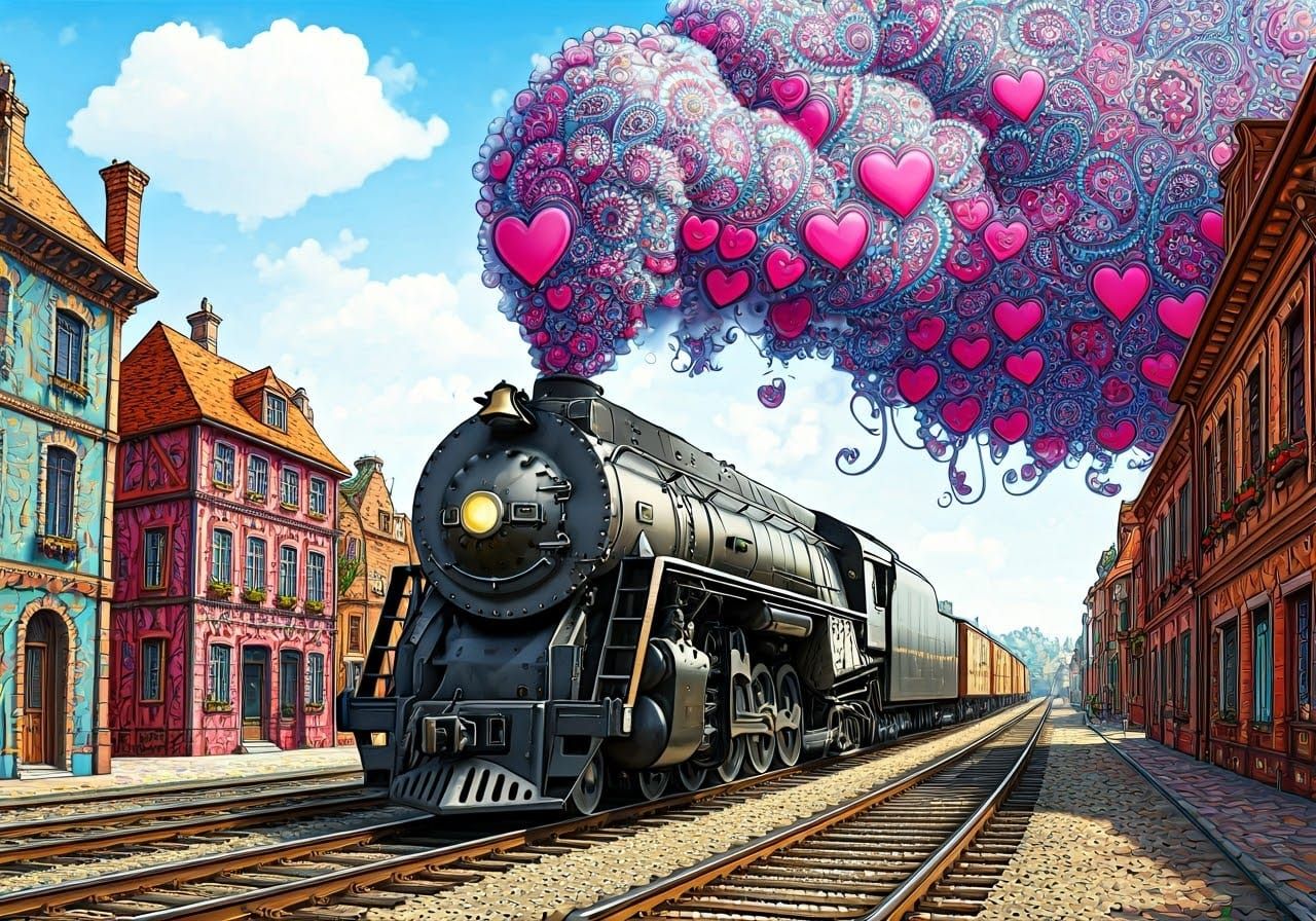 Whimsical Steam Engine Chugs Through Colorful Village