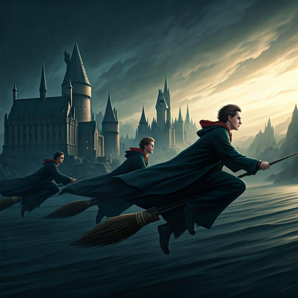 Wizards in Epic Broomstick Racing Scene