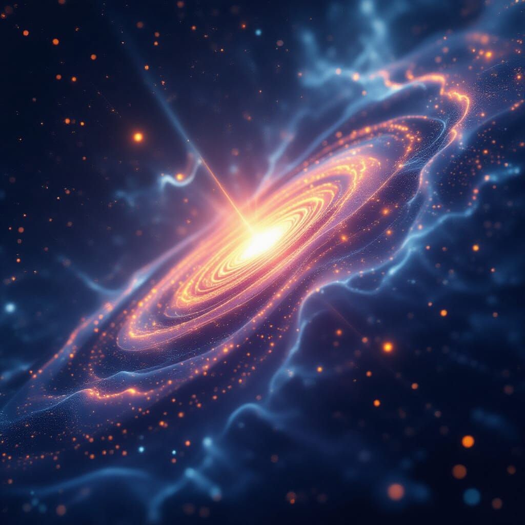 Futuristic Glowing Forms Disappearing into Event Horizon