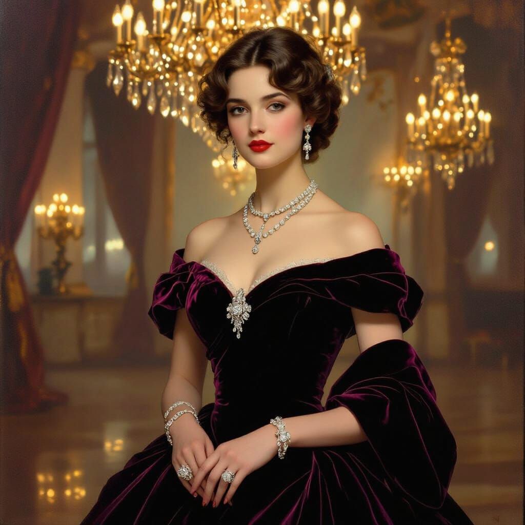 Gilded Age Heiress in Opulent Ballroom Oil Painting