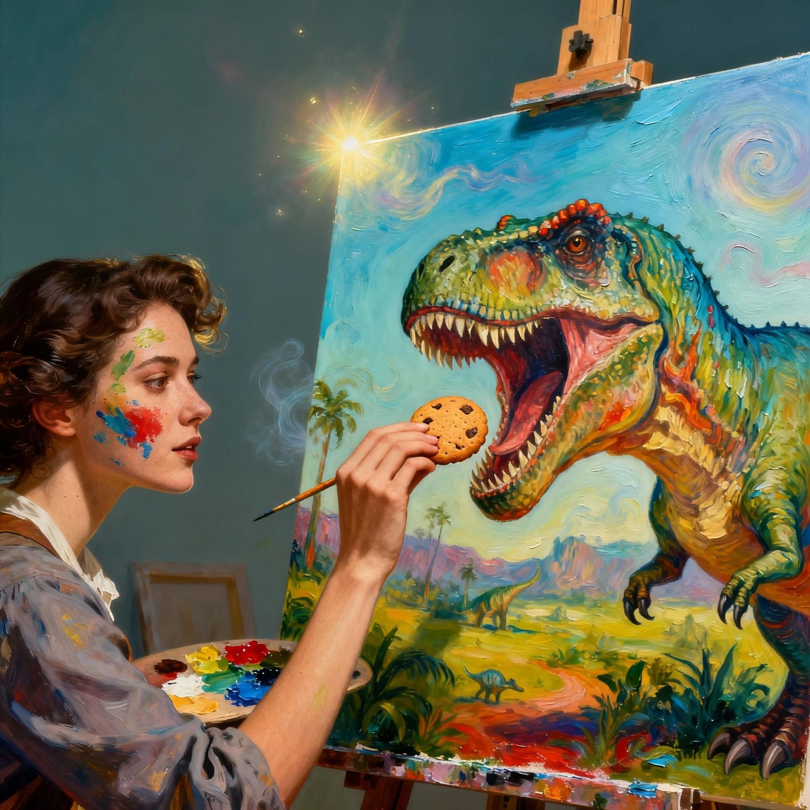 Artist Paints T-Rex While It Offers a Cookie