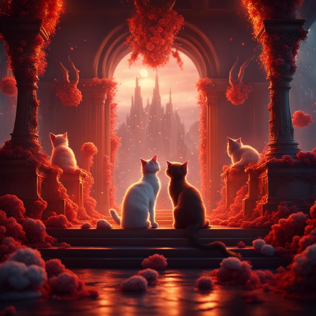 Heaven and Hell Marriage with Kittens: Fantasy Concept Art