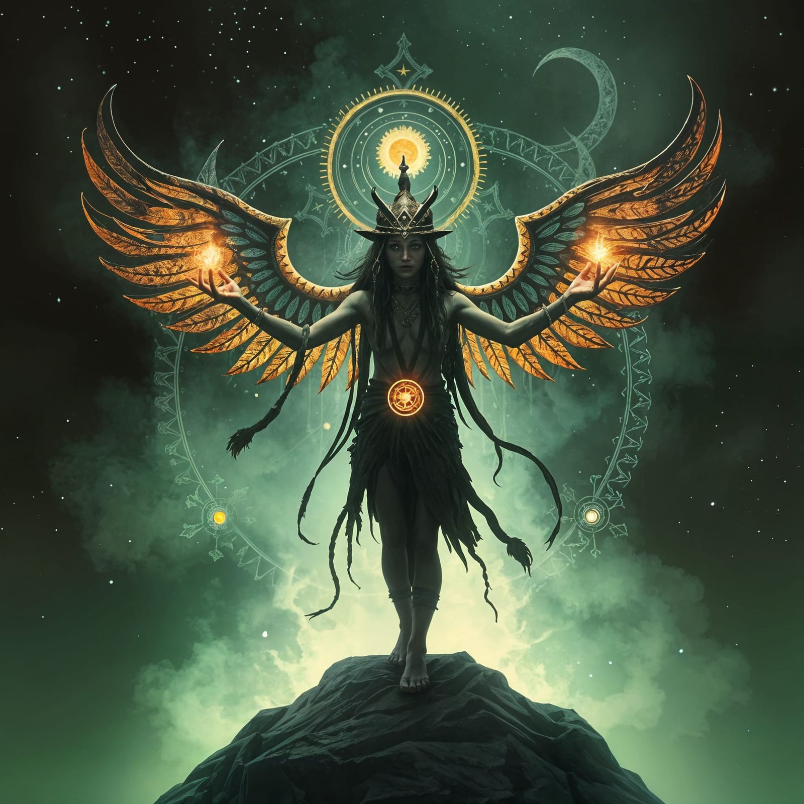 Mystical Shamanic Scene with Ancient Rituals