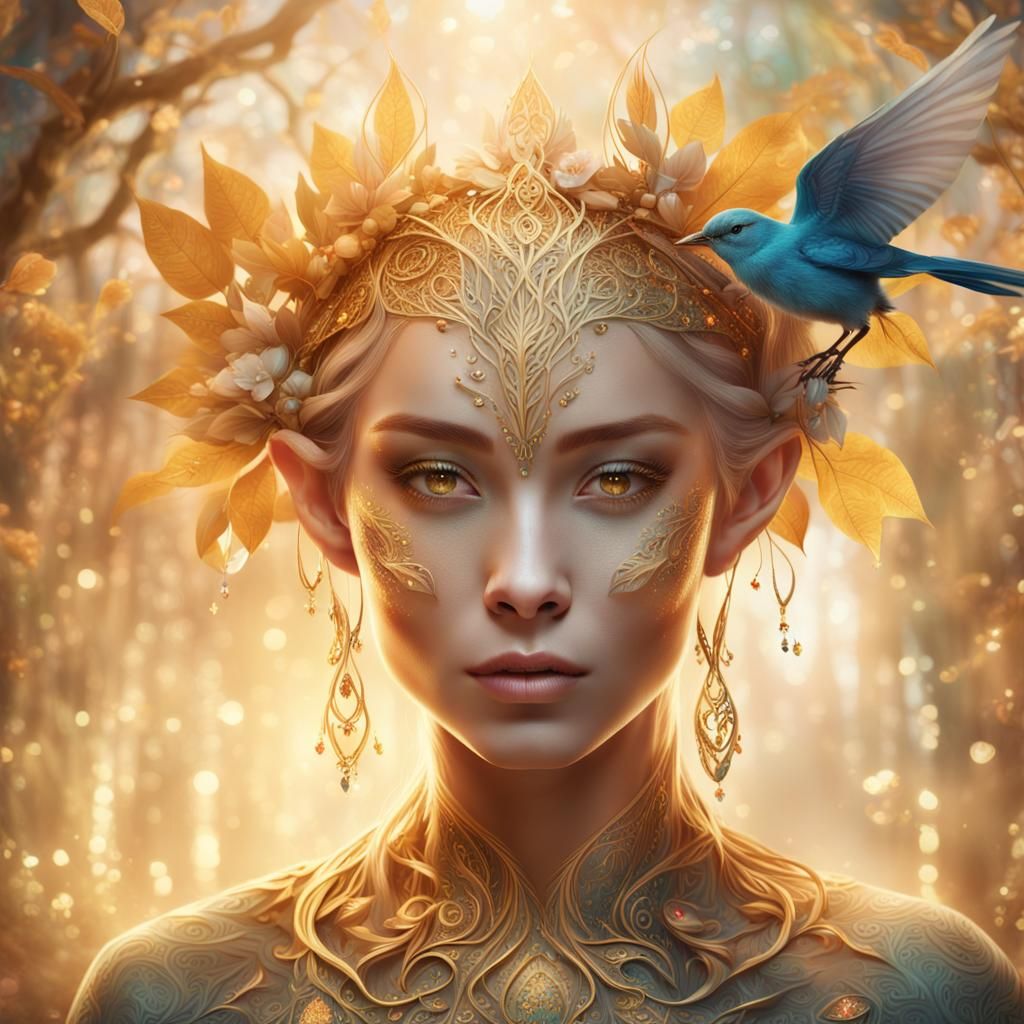 Ethereal Fantasy Elf Portrait with Floral Accents
