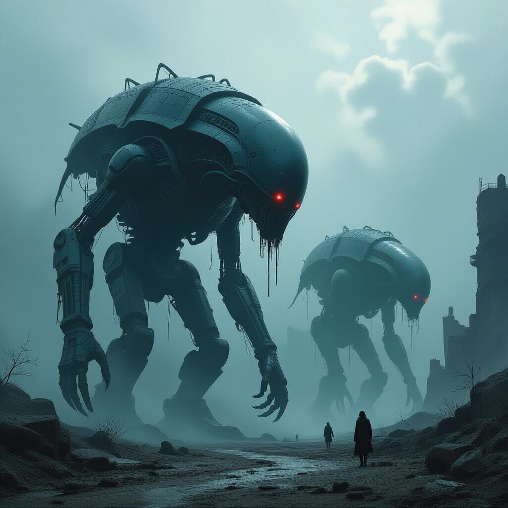 Fearsome Sci-Fi Monsters in Dystopian Landscape