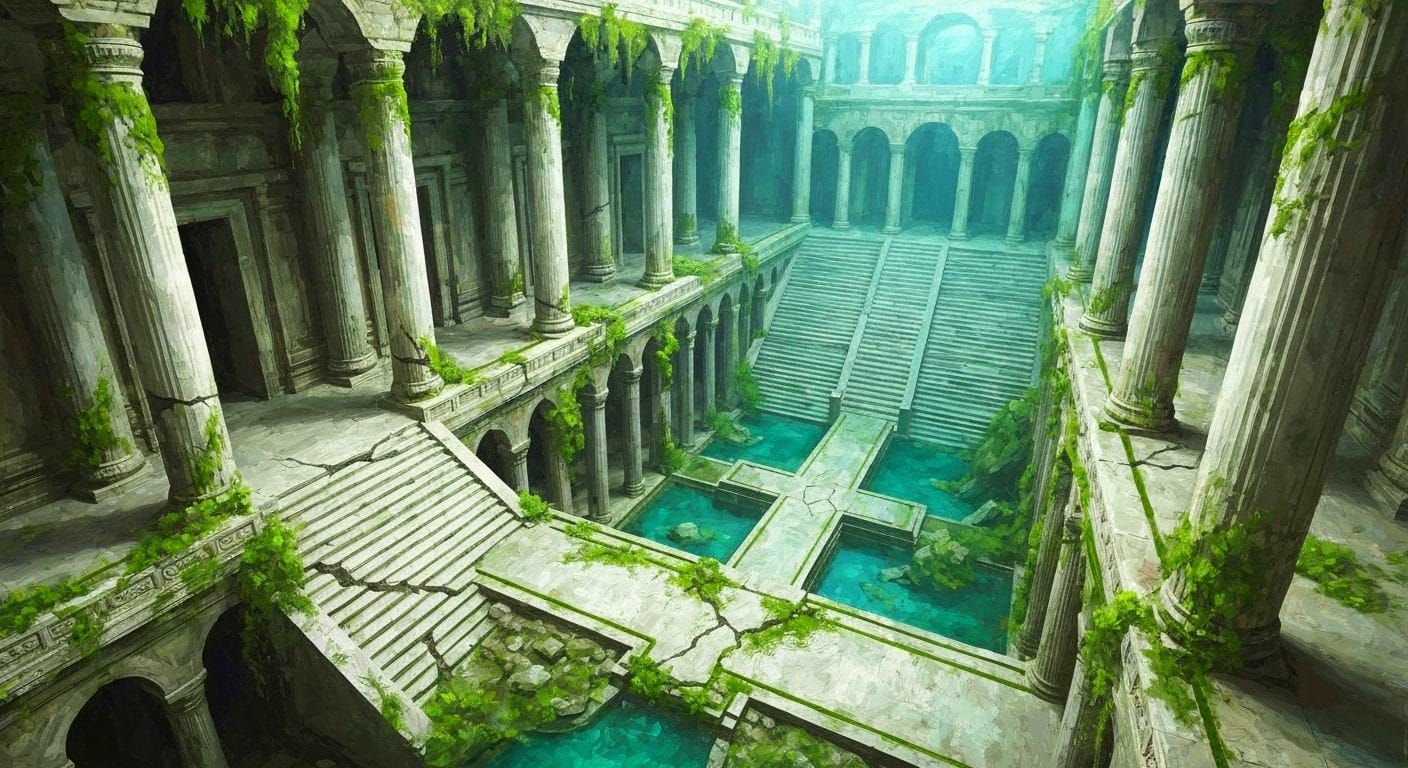 Underwater City: Impressionist Impasto Aerial View