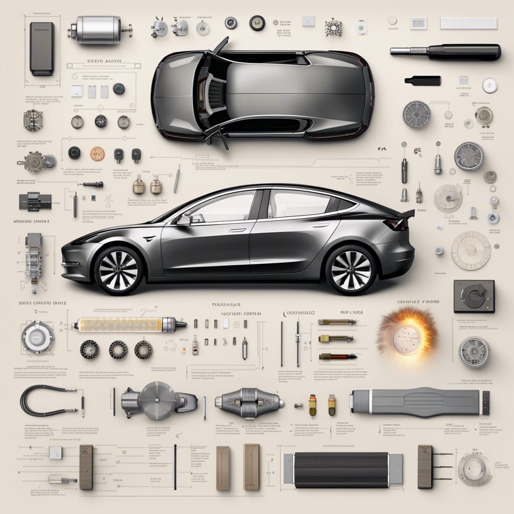 Tesla Model 3 Knolling Scientific Diagram