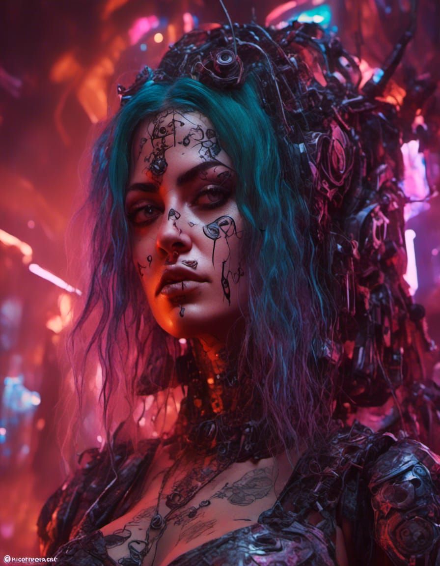 Stunning Cybergoth Woman Portrait in Biomechanical Style
