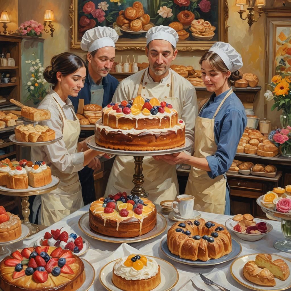Warm Bakery Scene in Impressionist Oil Painting Style