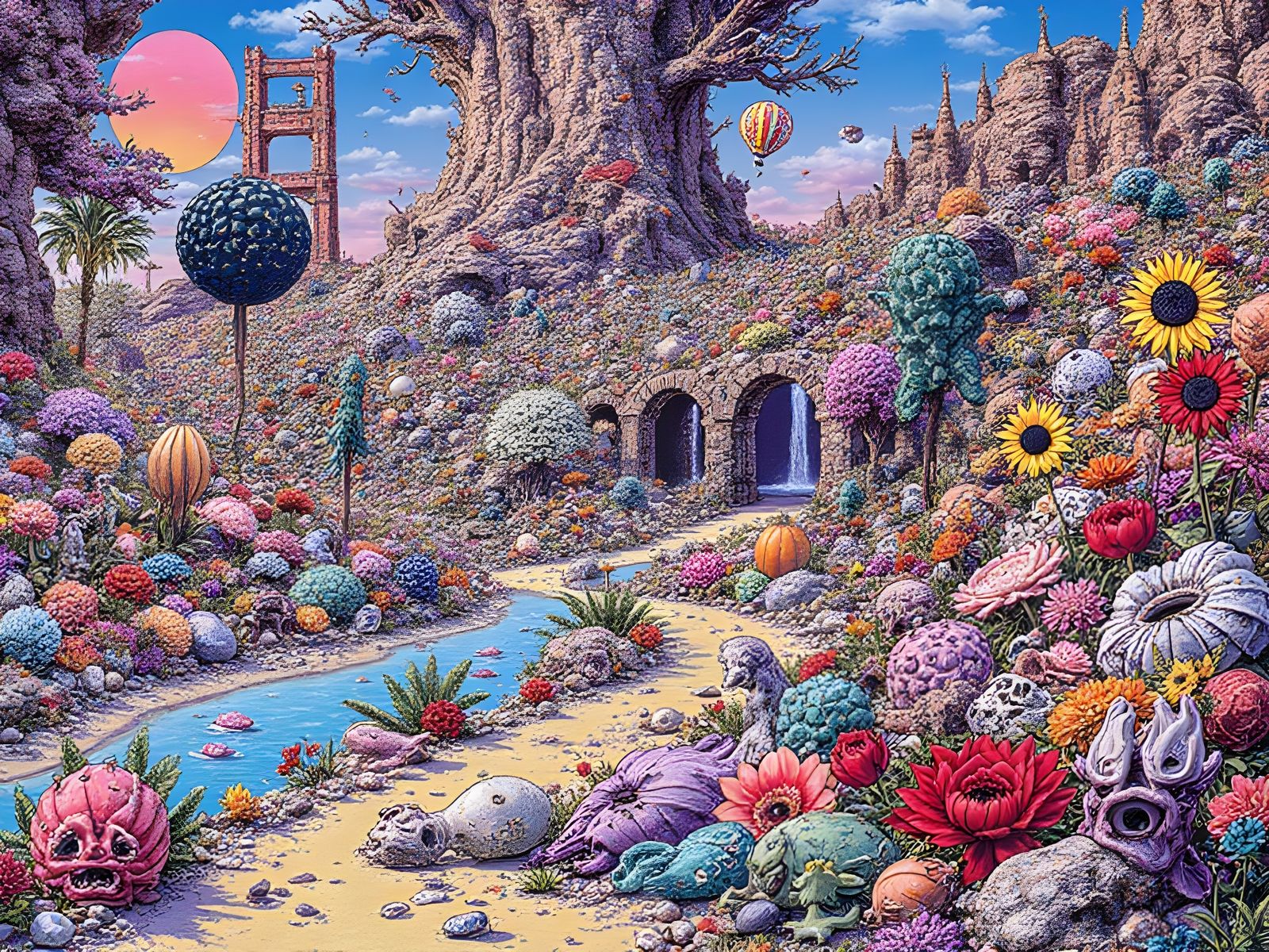 Surreal Desert River in Collage Style