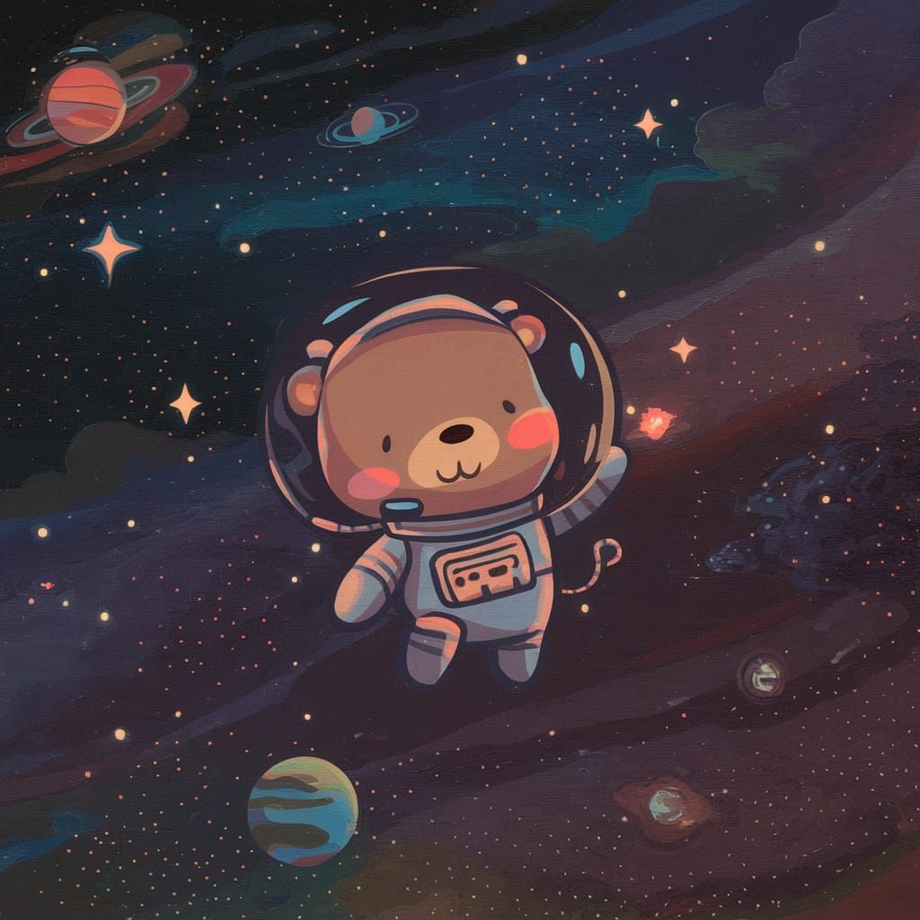 Kawaii Bear Astronaut Exploring Galaxy in Pastel Colors