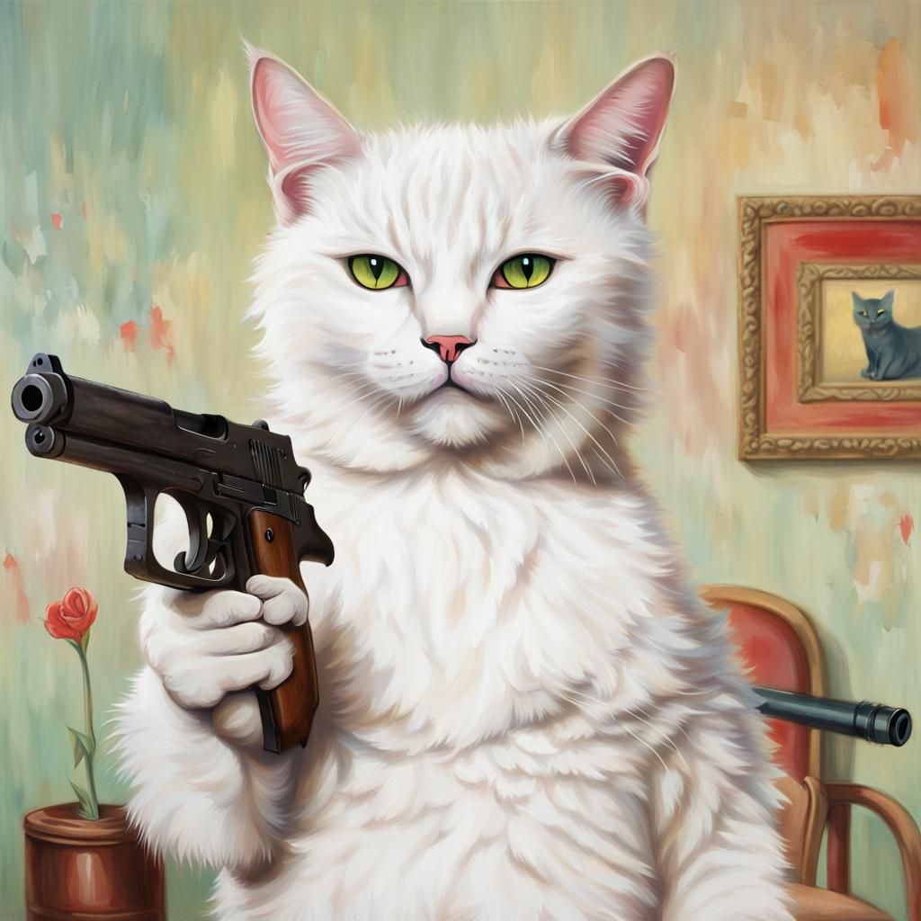 Smug Cat with Gun Digital Art