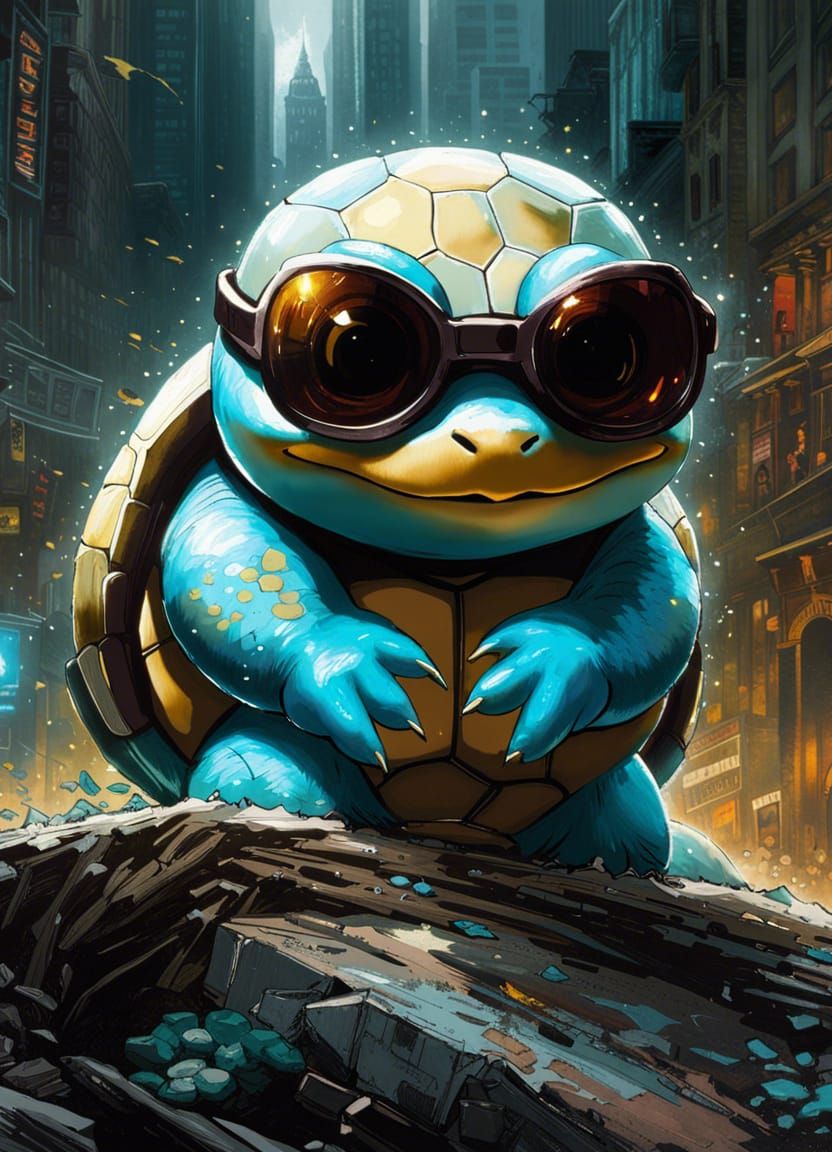 Squirtle with Sunglasses in Graffiti Art Style