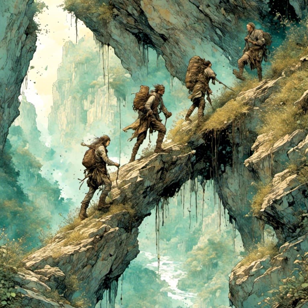 D&D Adventurers Climb Cliff with Chromaflow Colors