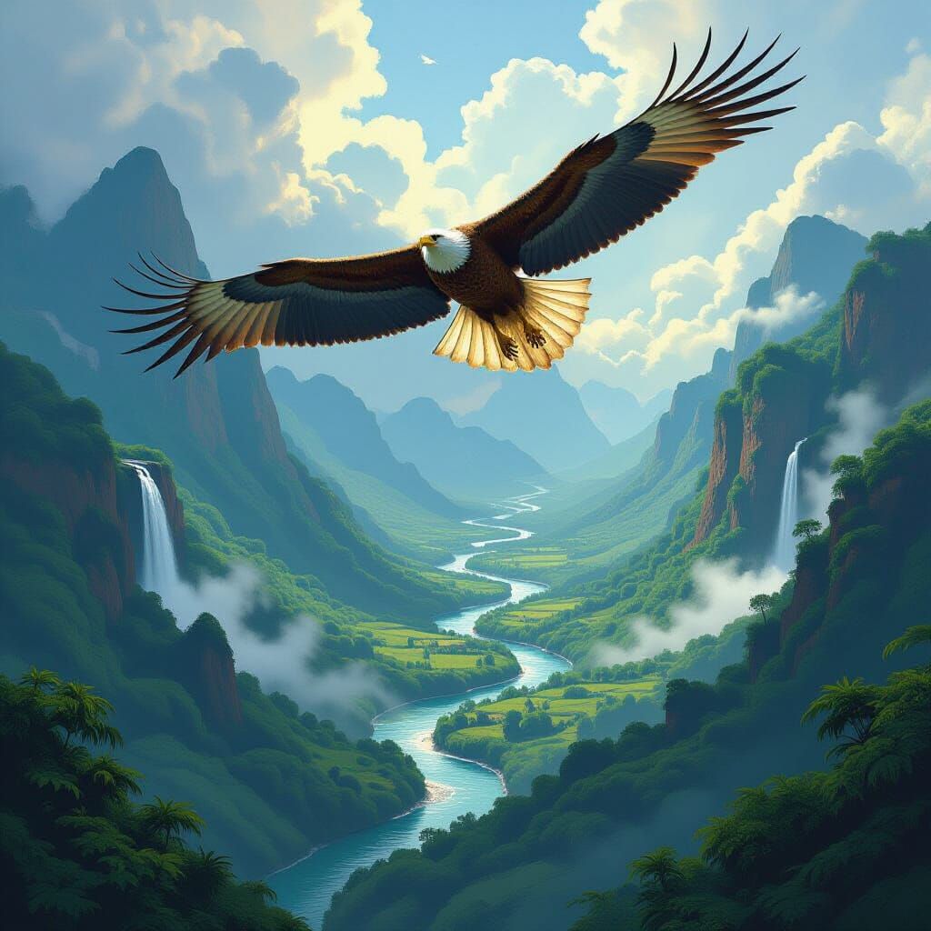 Giant Eagle Over Amazon Valley, Science Fiction Art