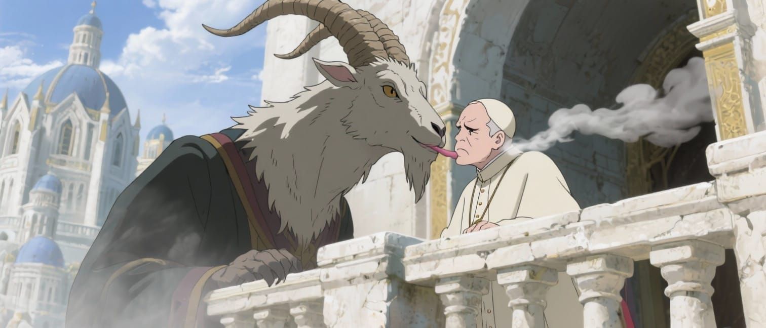 Fantastical Palace Scene: Creature Licking Pope