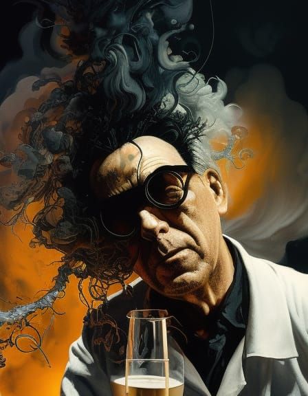 Smoky Mad Scientist Portrait in Dark Dramatic Light