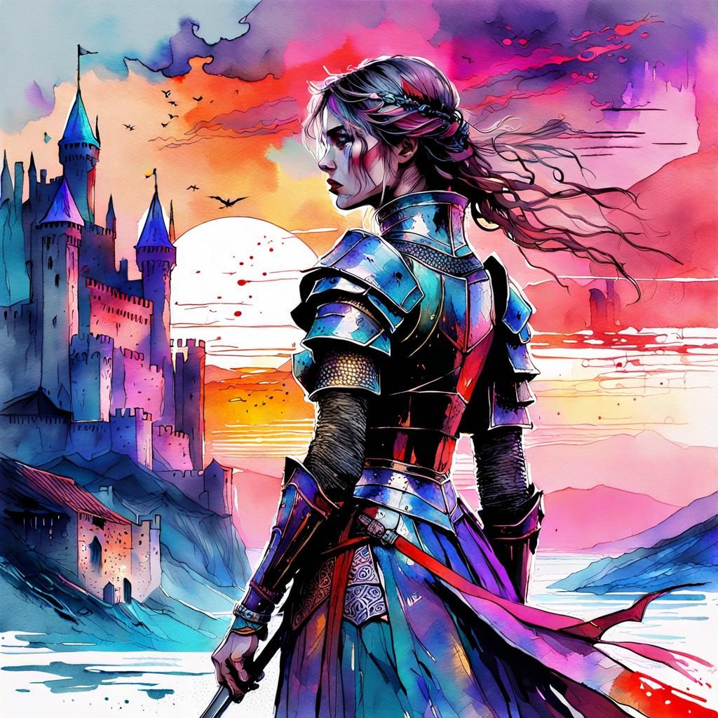 Medieval Knight in Vaporwave Aesthetic Digital Art