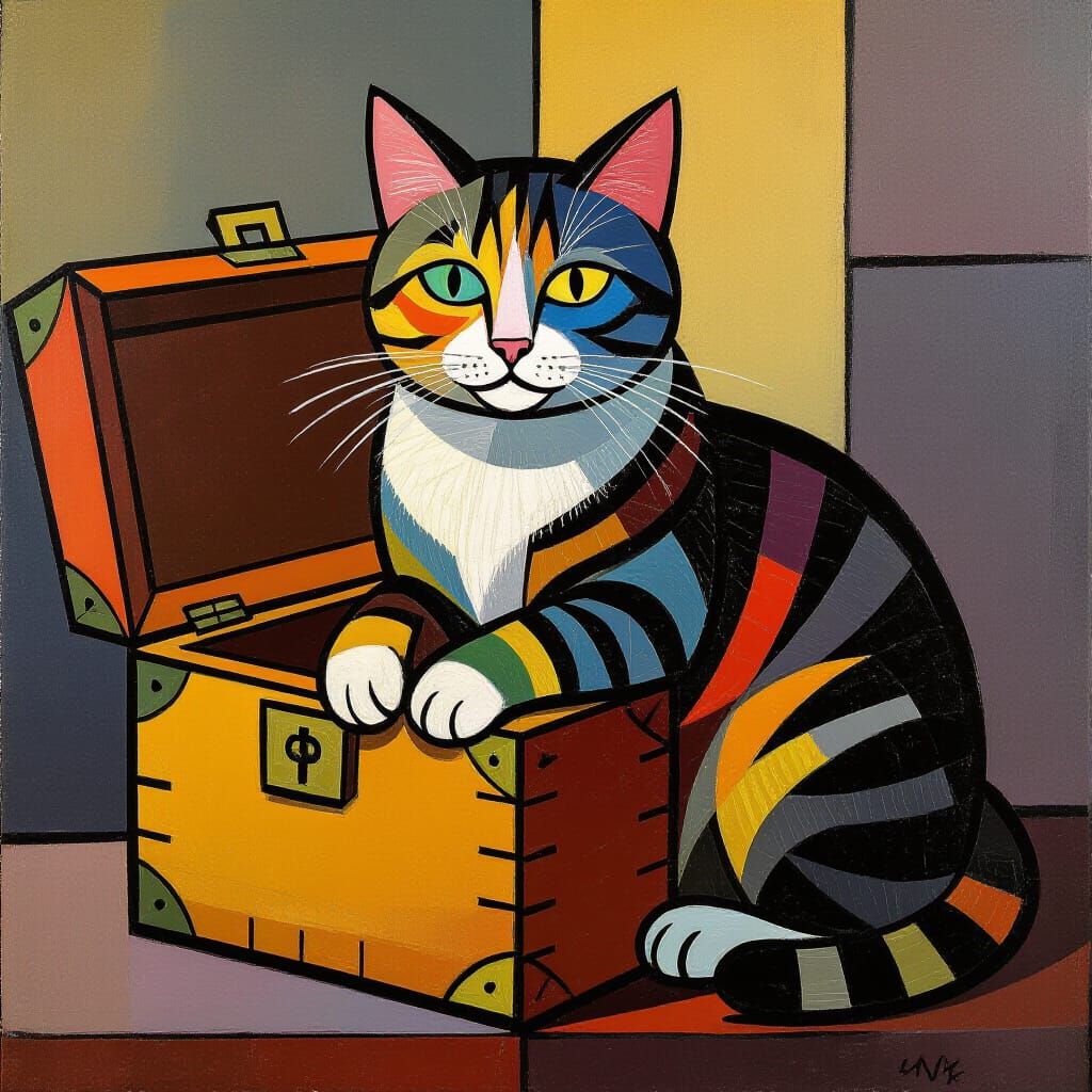 Post-Soviet Cat with Treasure Chests as Art