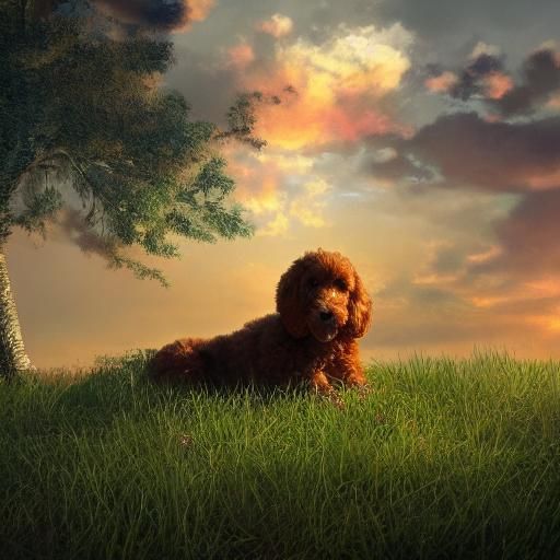 Golden Doodle Puppy at Sunset: Matte Painting