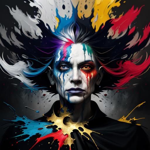 Scary Witch Girl in Abstract Expressionism Style